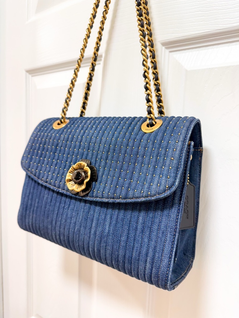Coach Parker Denim Quilted Tea Rose Turnlock Shoulder Bag - Picture 3 of 15